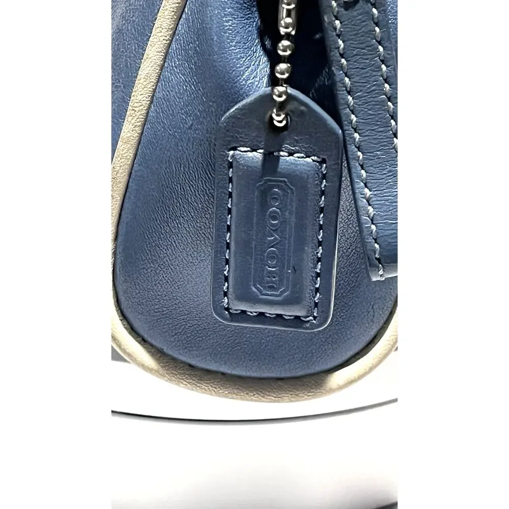 Vintage Coach Travel Cosmetic Bag  Legacy Blue, Leather Zip w/ HangTag In EUC